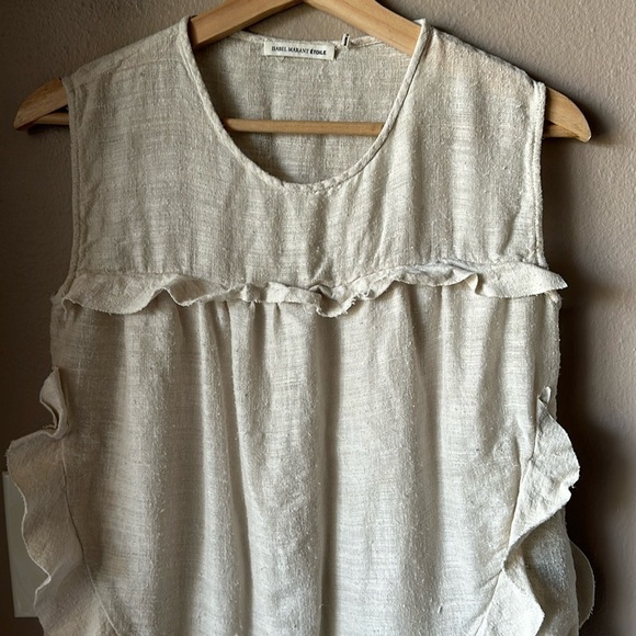 ISABEL MARANT ETOILE Silk Tan Sleeveless Ruffle Blouse - Picture 1 of 7